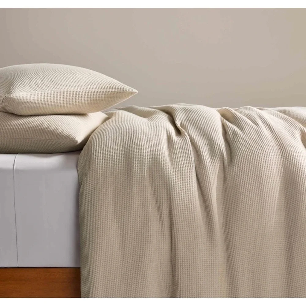 Brooklinen Micro Waffle Duvet Cover Full Queen Pebble Tan 100% Cotton Turkey